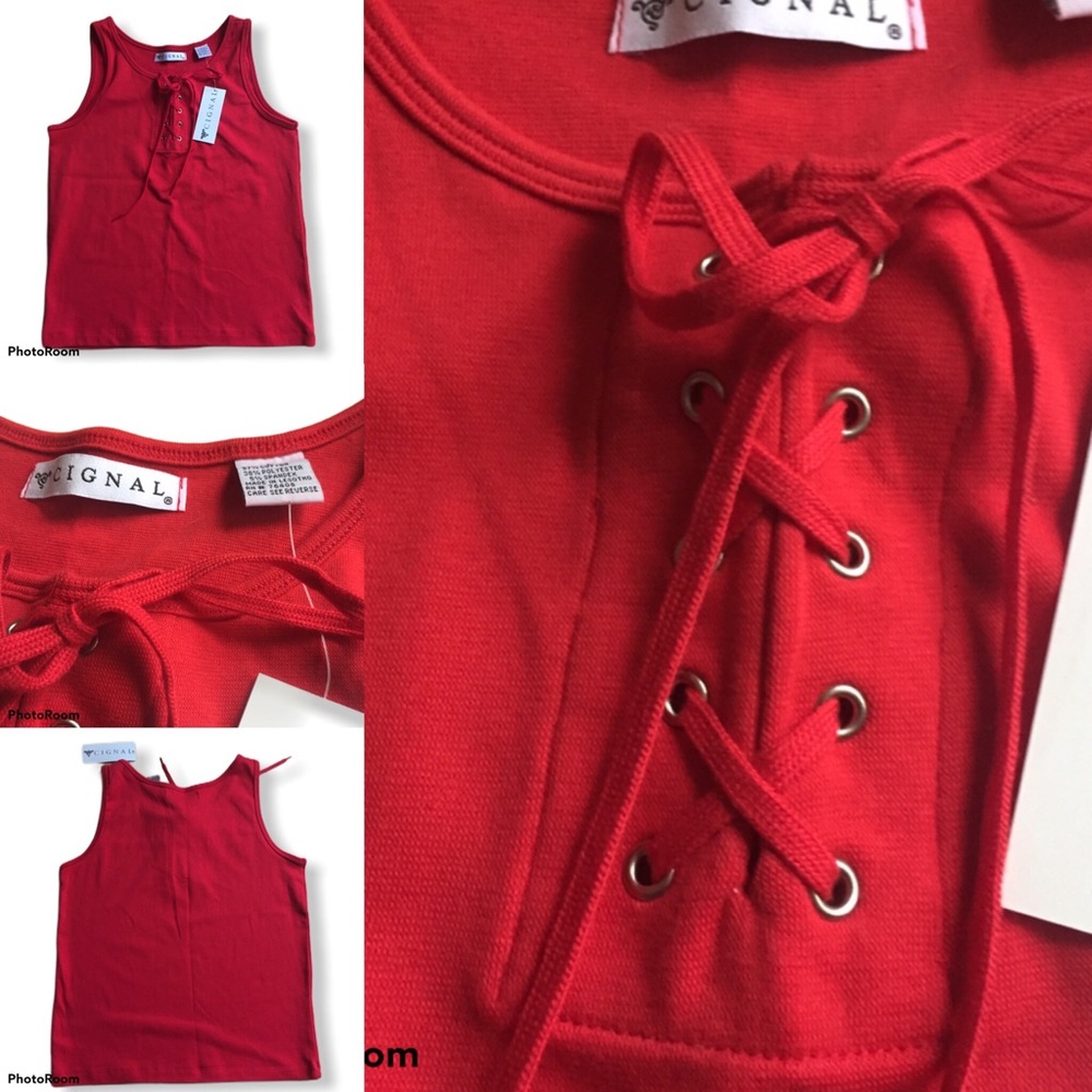 Red tie front tank size large